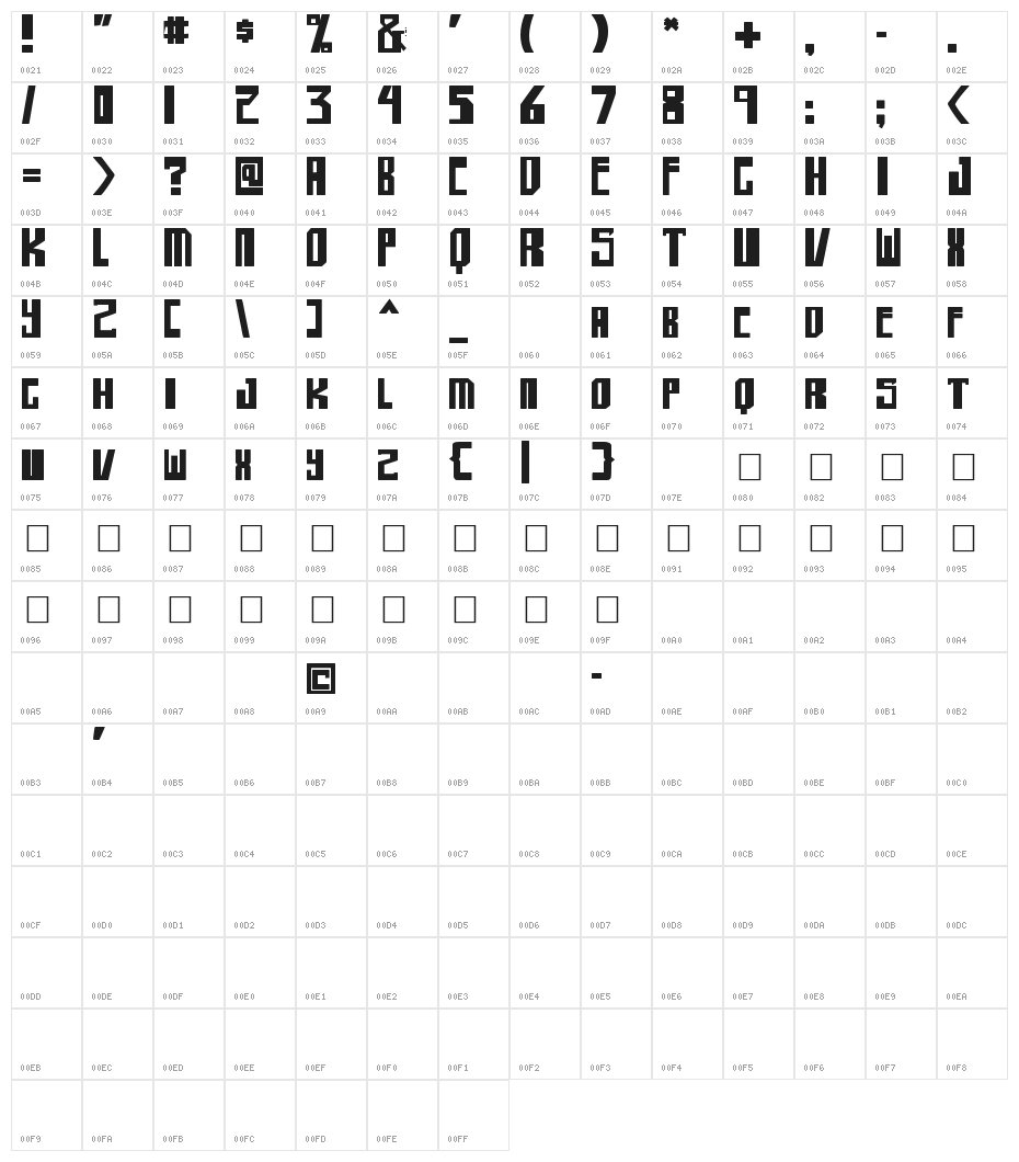 shellhead 2 Bold Character Map