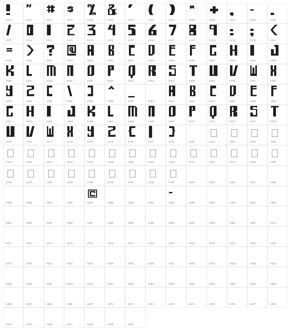 shellhead Bold Character Map