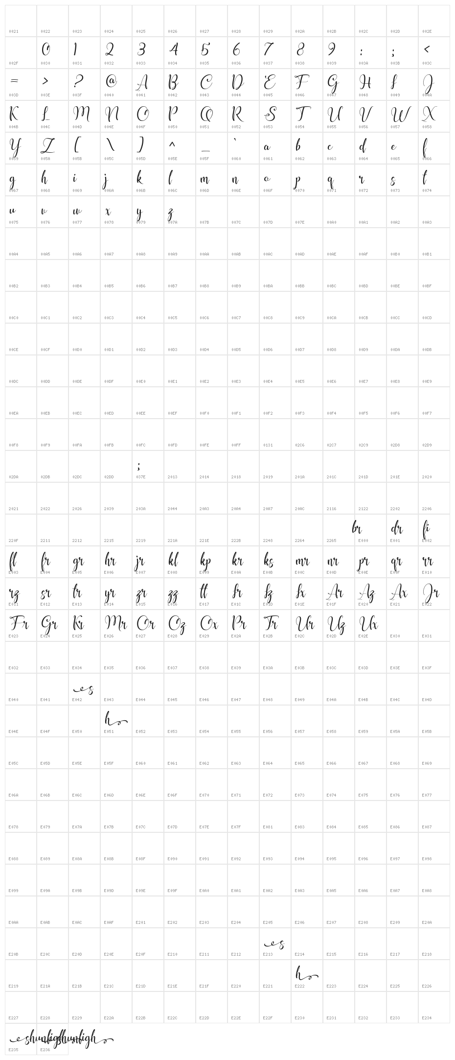 shunligh Personal Use Only Character Map