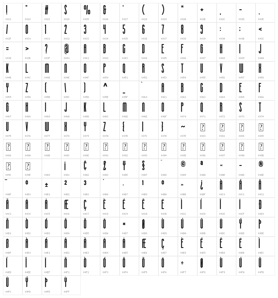 SILVER CROWN Character Map