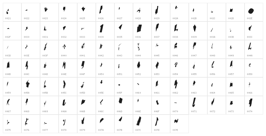 Siberia Narrow Oblique Character Map