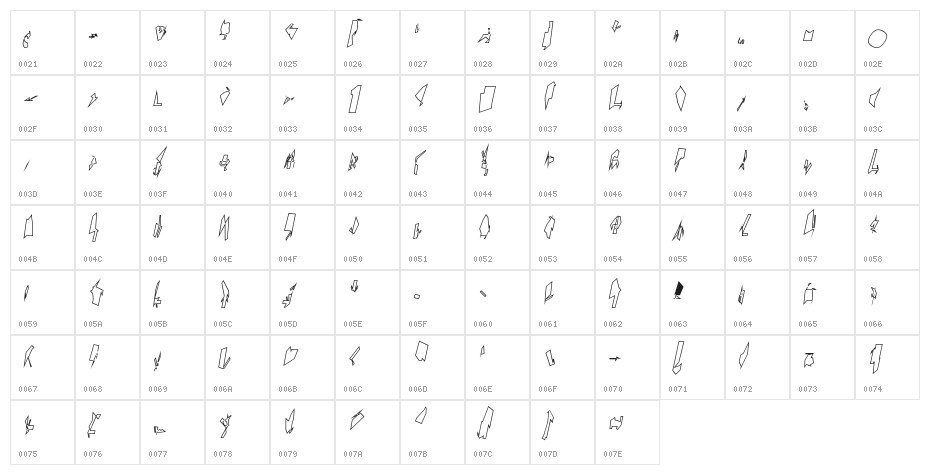 Siberia Narrow Outline Oblique Character Map
