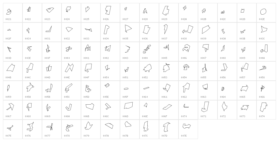Siberia Reversed Outline Oblique Character Map
