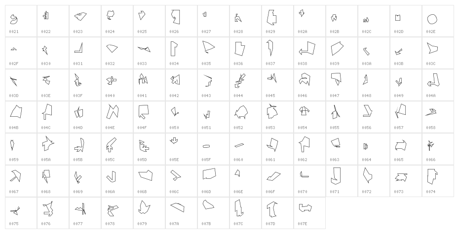 Siberia Reversed Outline Character Map