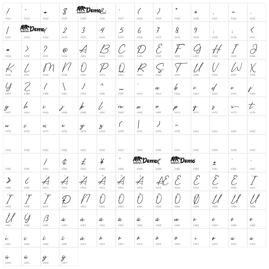 Sidelines Character Map
