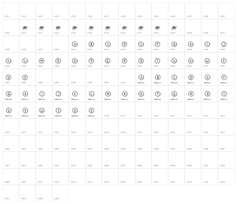 Siestha Monogram Regular Character Map