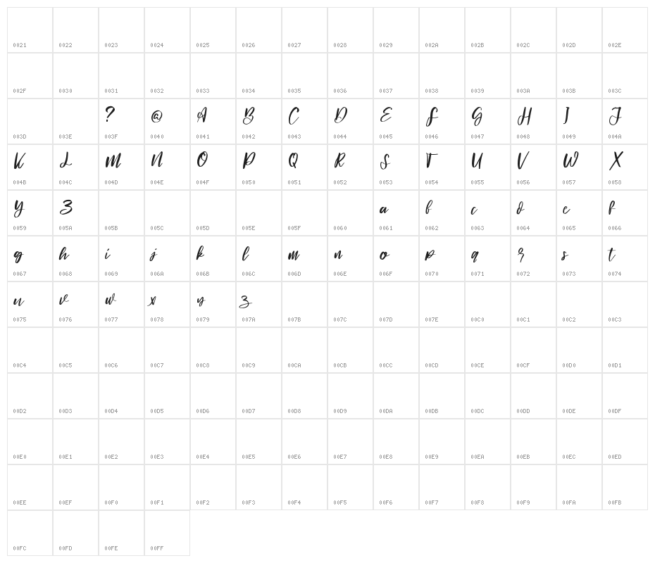Signature hawk Regular Character Map