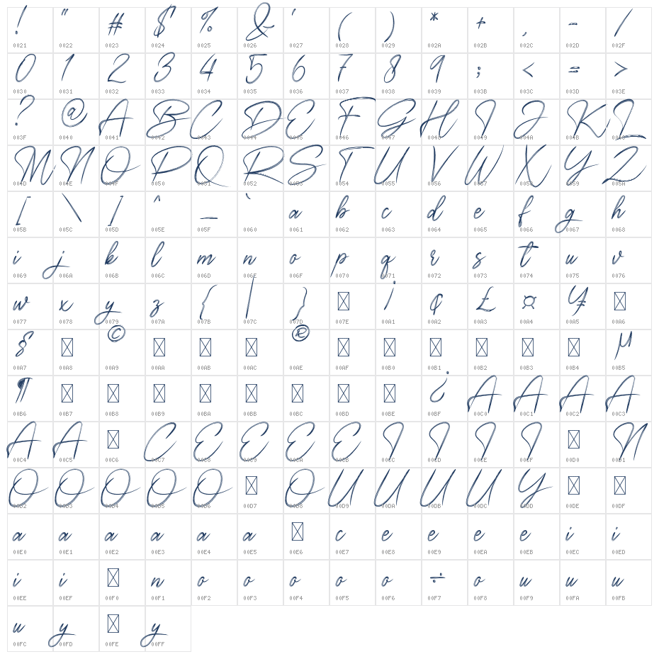 SignatureChristmasRegular Character Map
