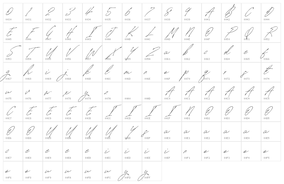 SignatureVP Character Map