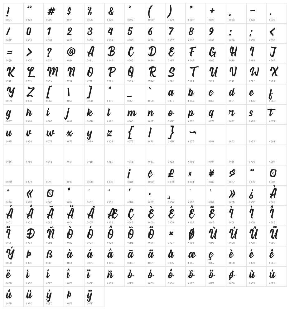 Signatype Regular Character Map