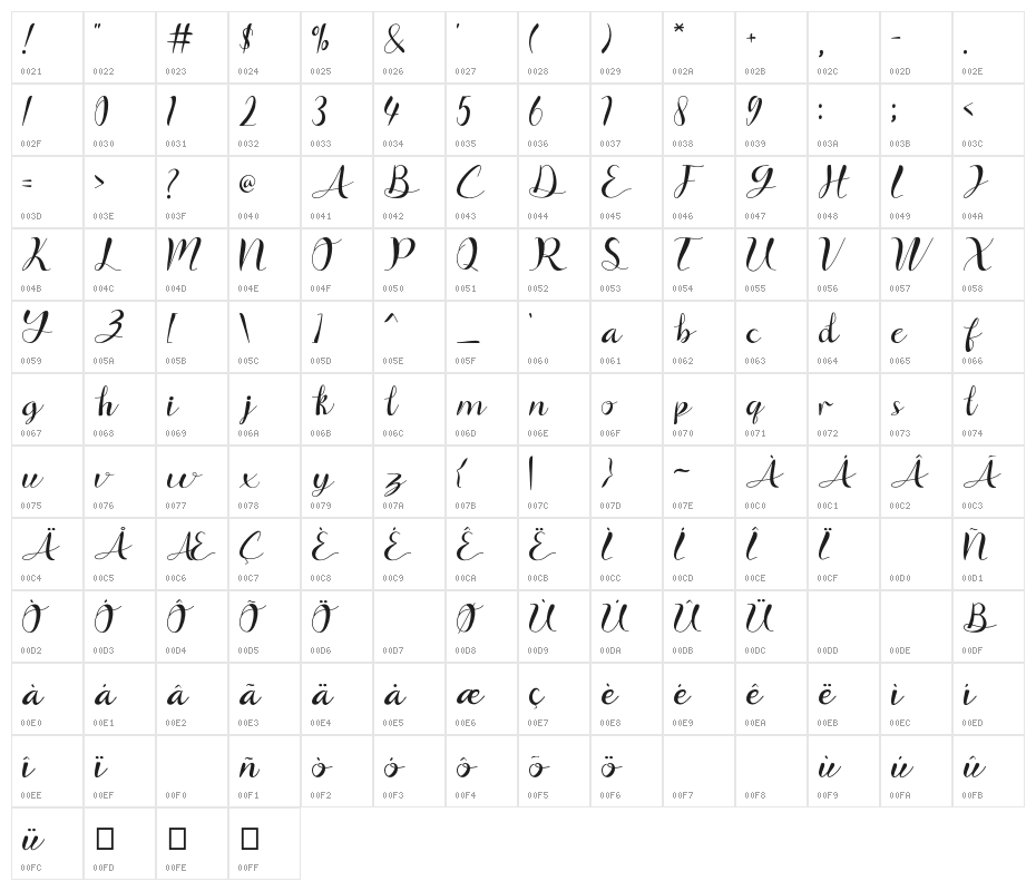 Signfly Character Map