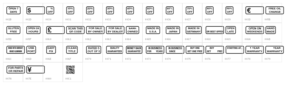 Signs for Advertising Character Map