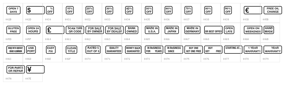 SignsforAdvertising Character Map