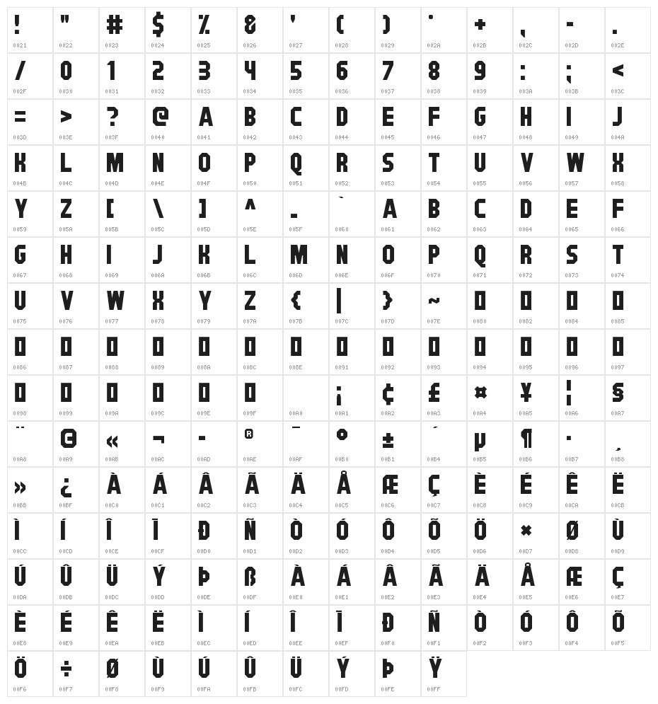 Signwood Character Map