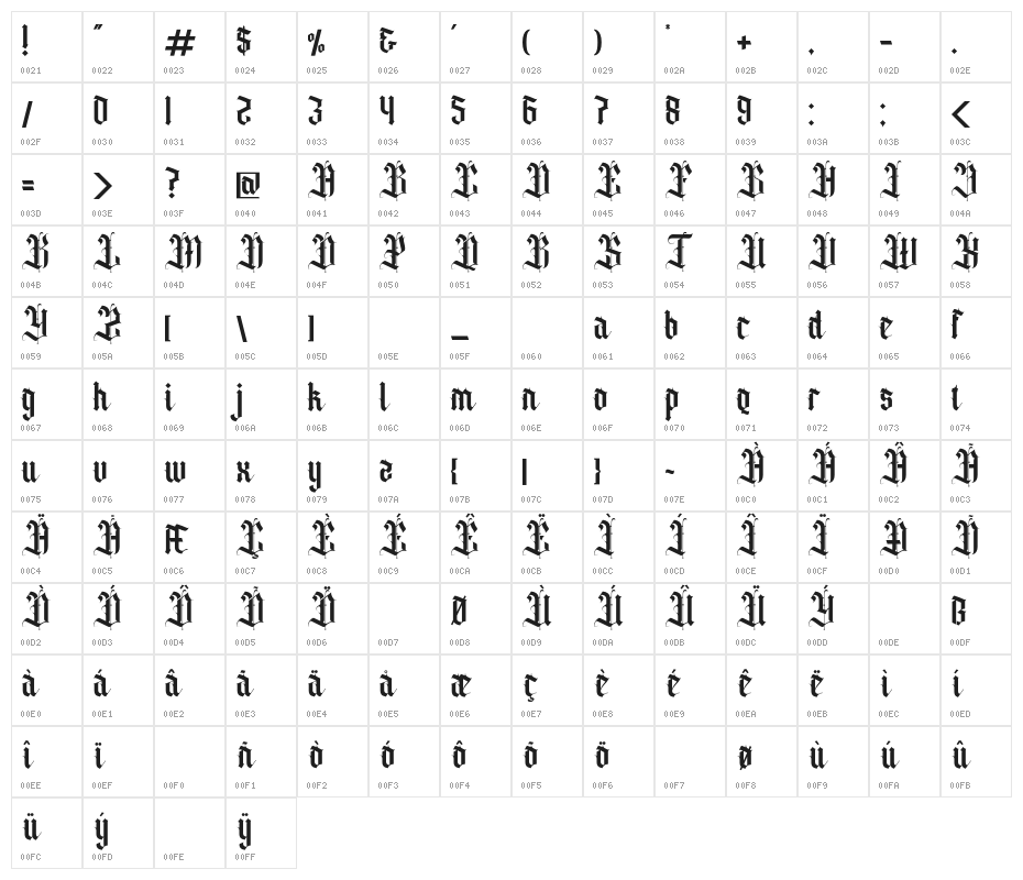 Silafejira Regular Character Map