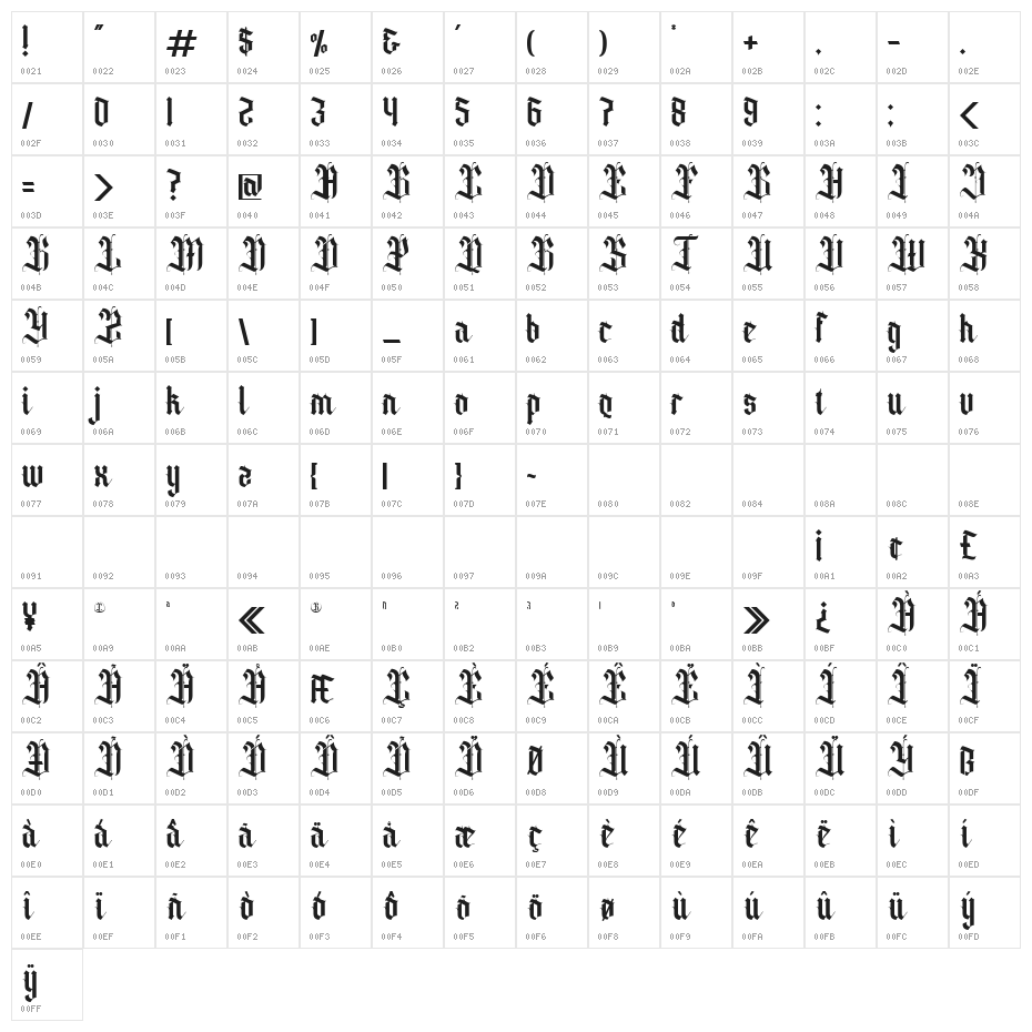 Silafejira Regular Character Map