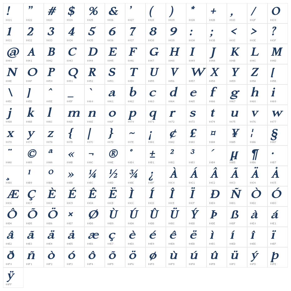 Silent Citadel Bold Italic Character Map