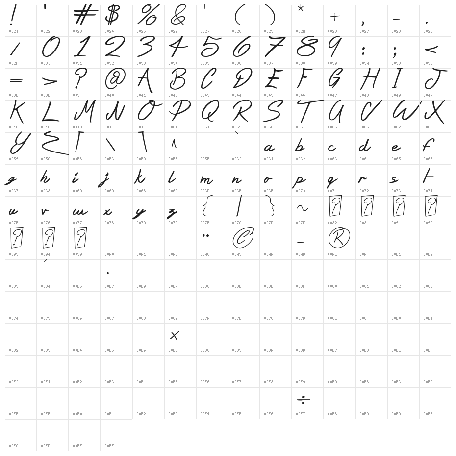 Silent Reaction Character Map