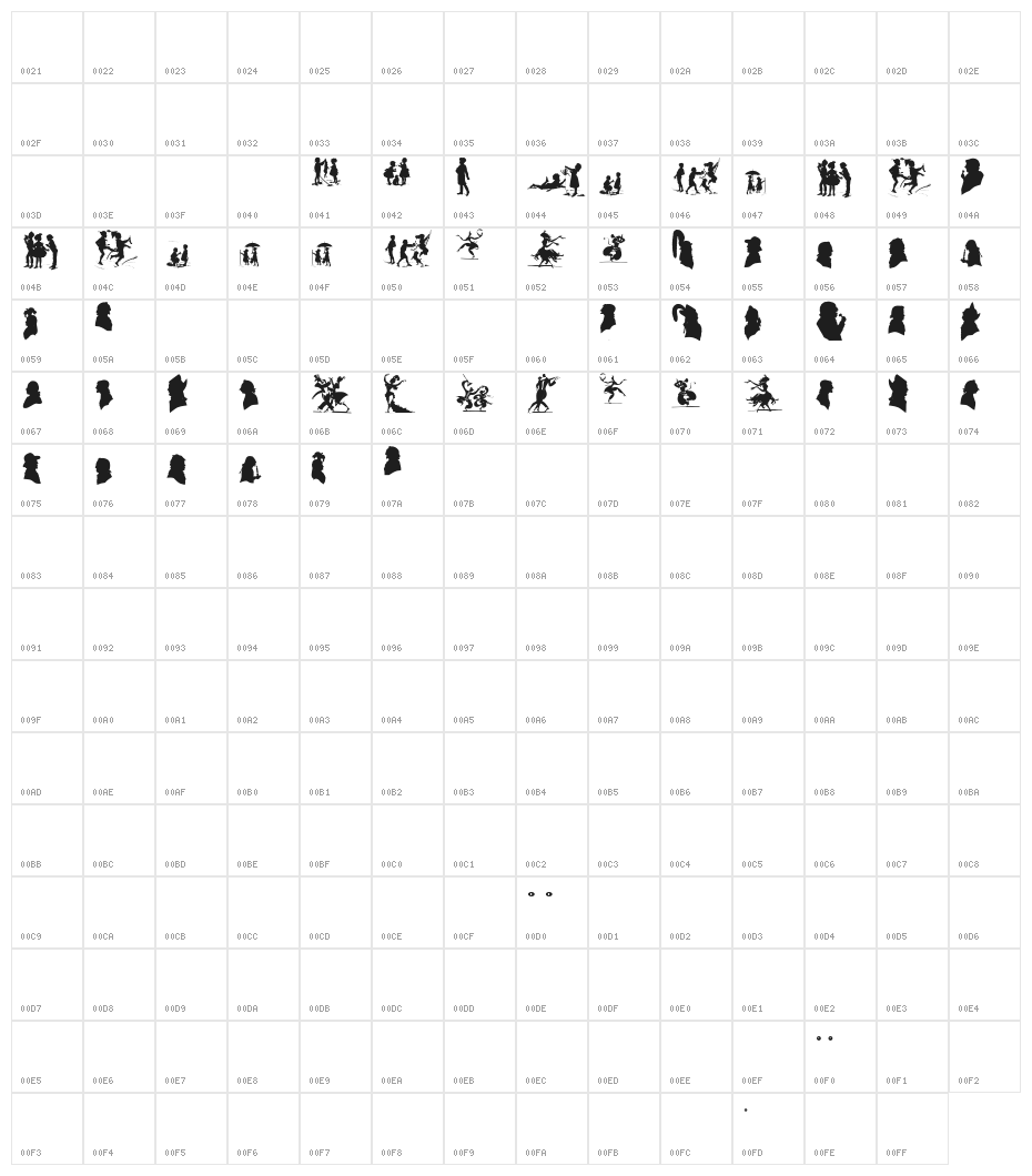 SilhouettesABZ Character Map