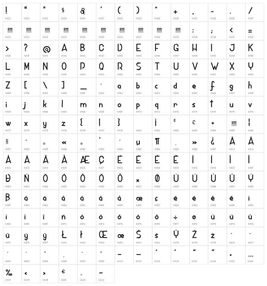 Silkworms_PersonalUseOnly Character Map