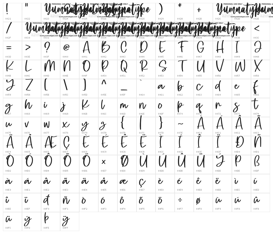 Silky Daisy Personal Use Character Map