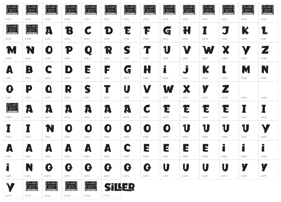Siller Personal Use Character Map