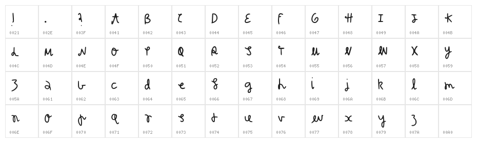 Silly Gal Regular Character Map