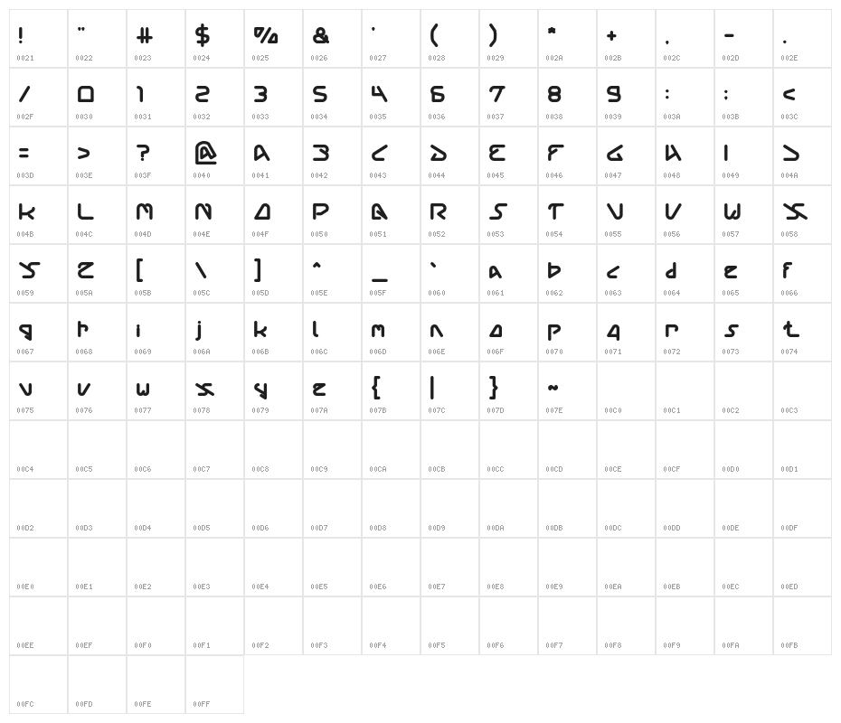 Silver Bend Bold Character Map