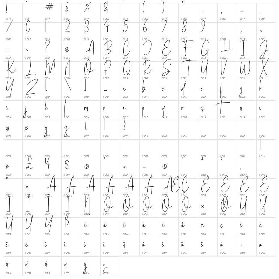 Silver Notes Demo Character Map