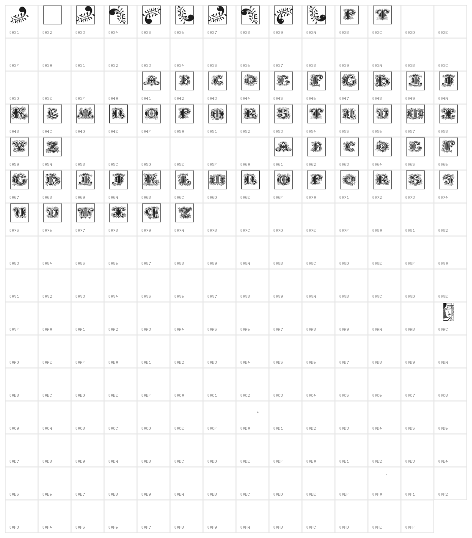 SilvestreInitialsSquares Character Map