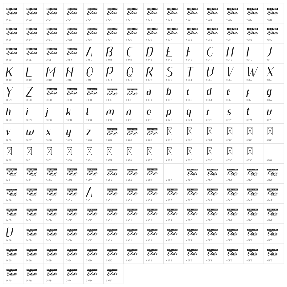 Simple Couple Demo Italic Character Map