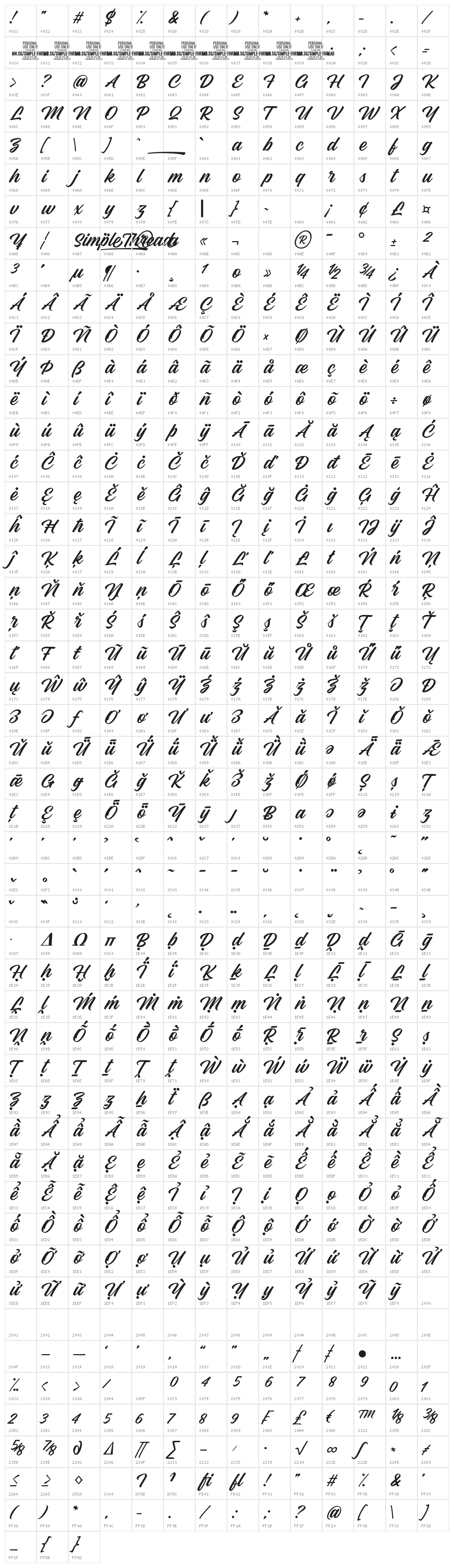 Simple Thread PERSONAL USE Regular Character Map