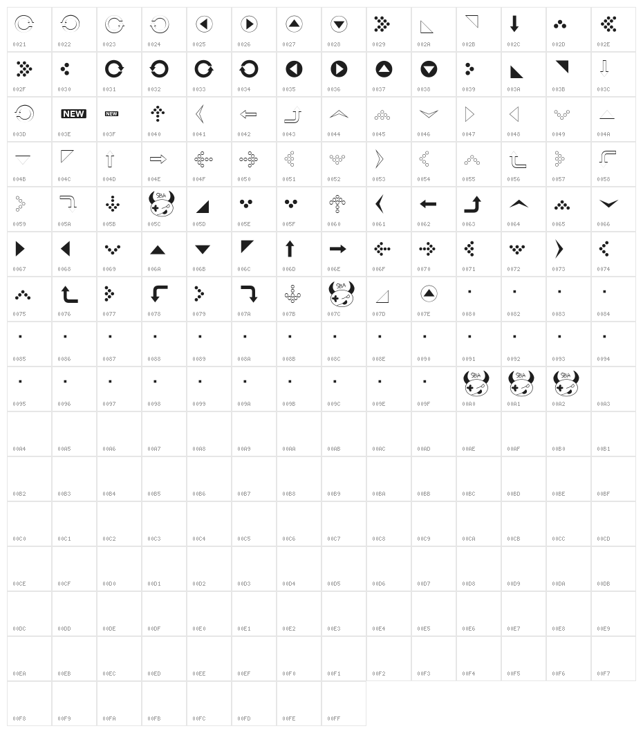 SimpleDirectionArrows Character Map