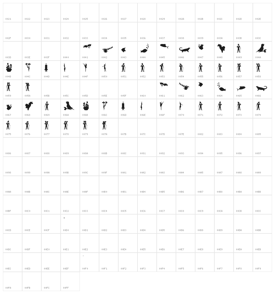 SimpleSilhouettes Character Map