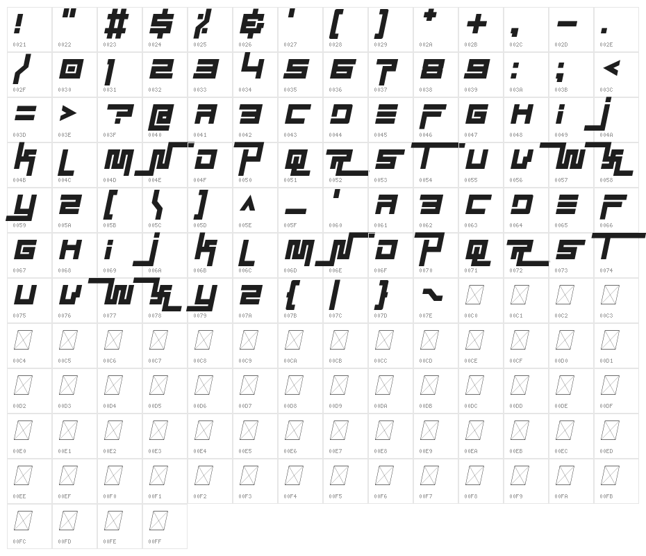 Simplicity Extend Italic Character Map