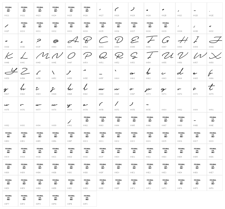Simplicy Personal Use Only Character Map