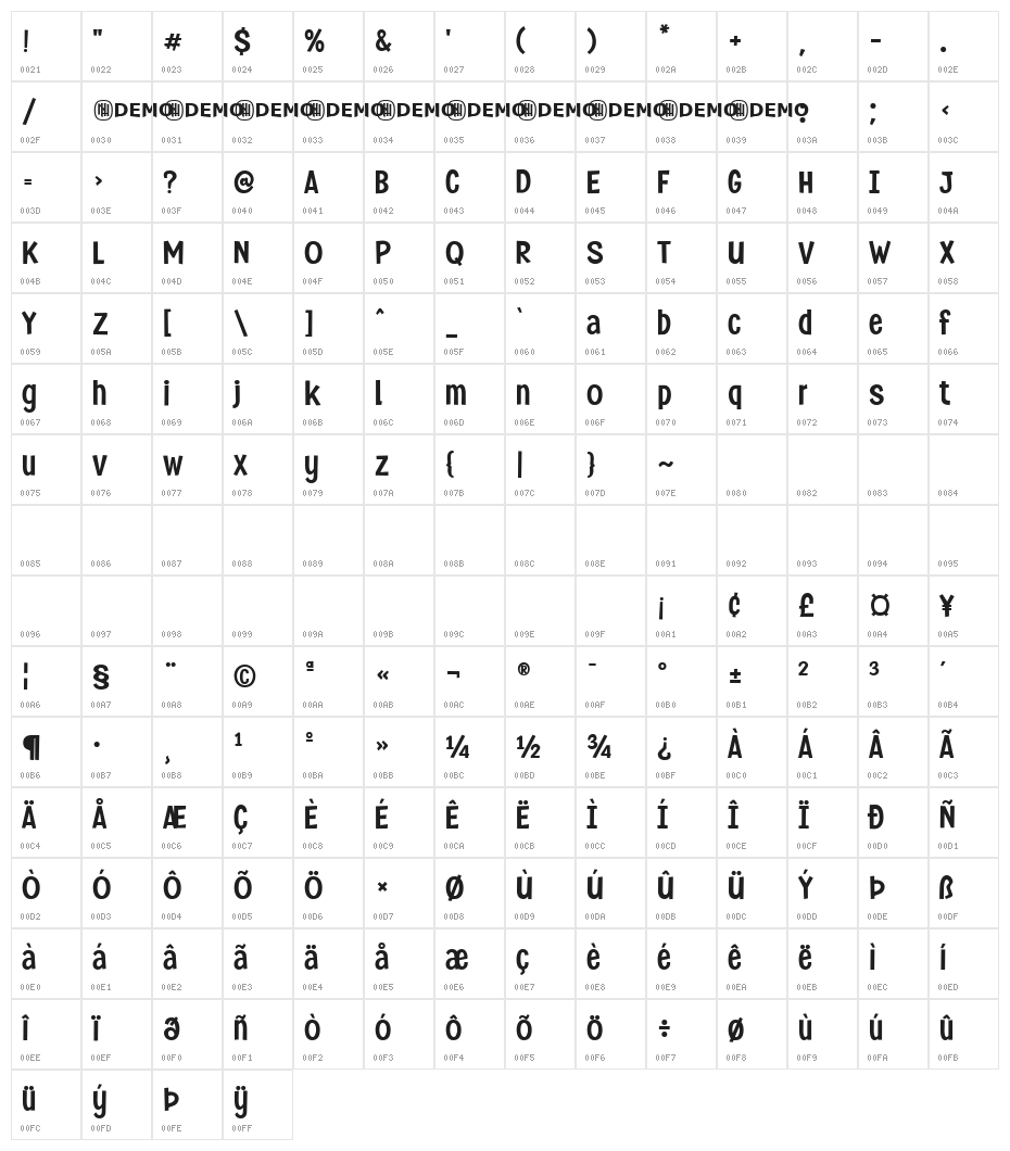 Simply Olive Regular Character Map