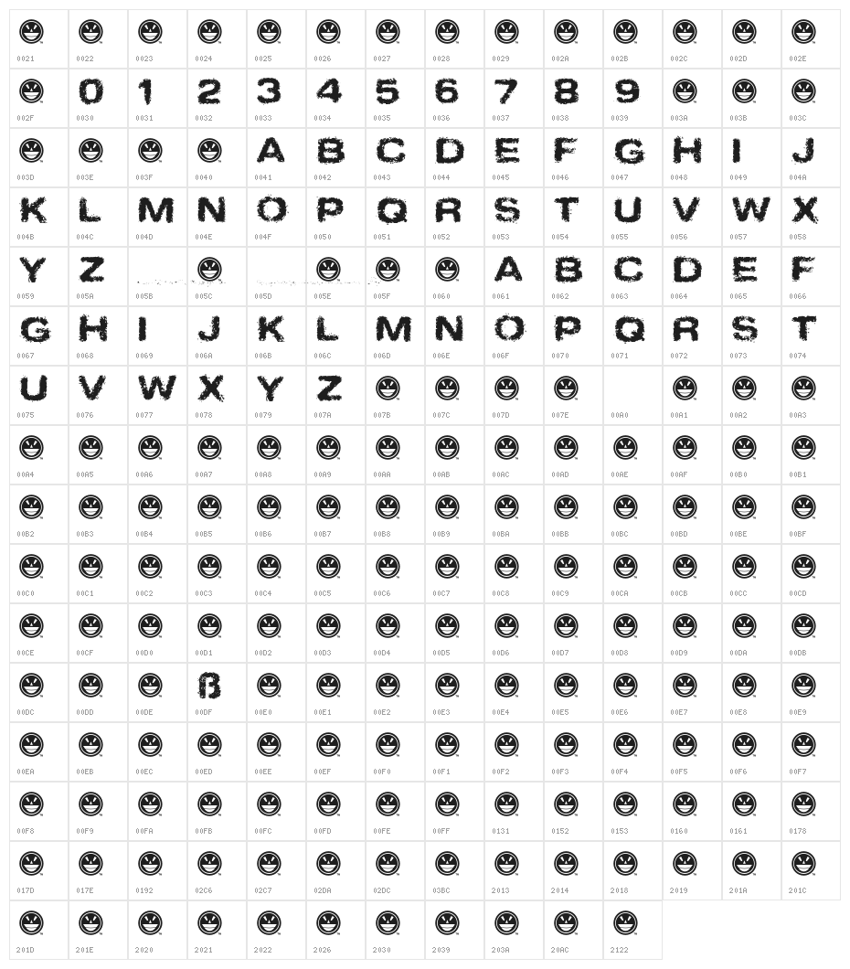 SinderNormal Character Map