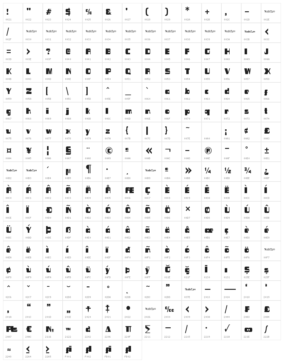 Sinema Character Map