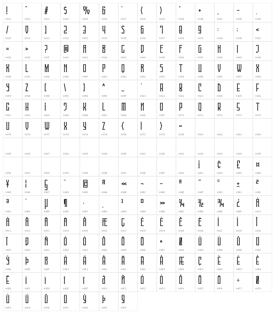 Singa Serif DEMO Character Map