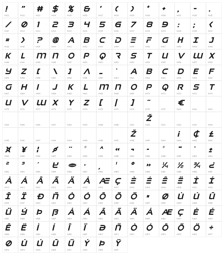 Singapore Sling Italic Character Map