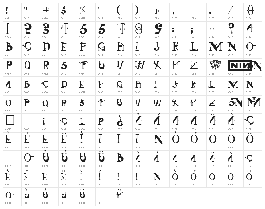 Singothic Regular Character Map