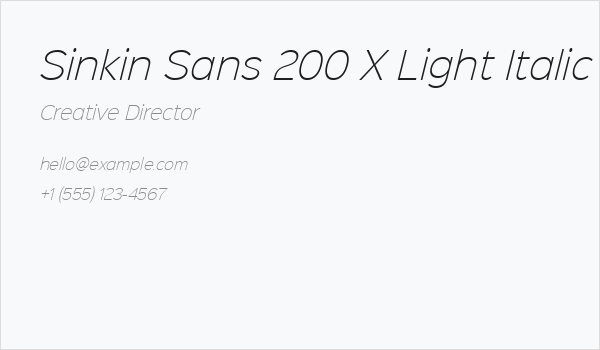 Sinkin Sans 200 X Light Italic Business Card