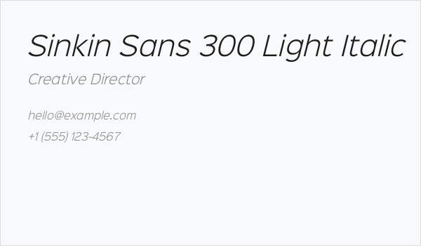 Sinkin Sans 300 Light Italic Business Card