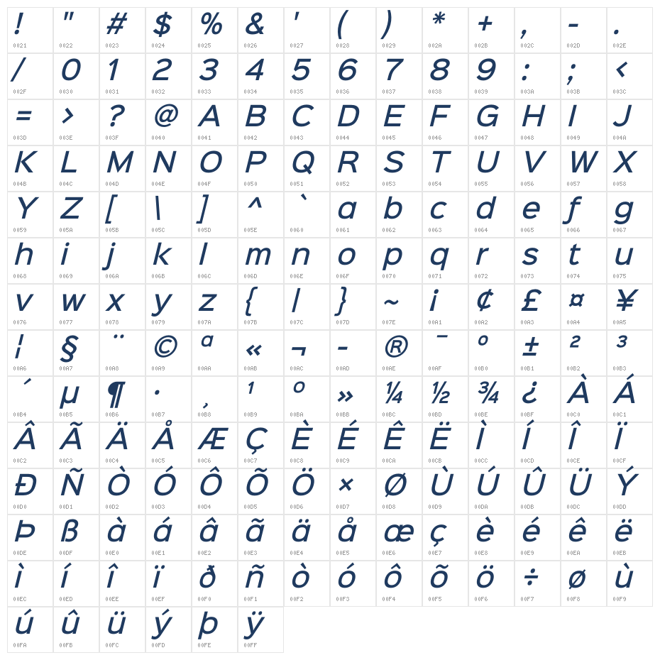 Sinkin Sans 500 Medium Italic1 Character Map