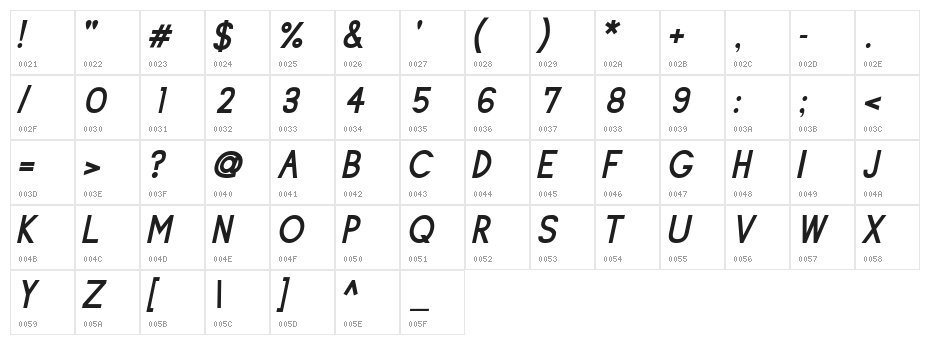 Siple DemiBoldOblique Character Map