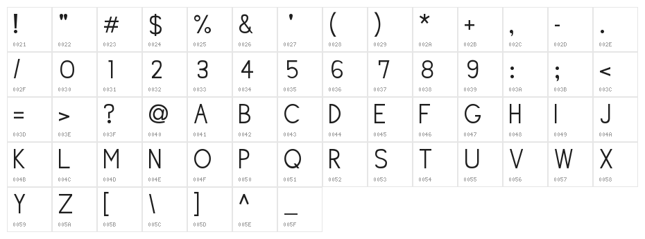Siple Light Character Map