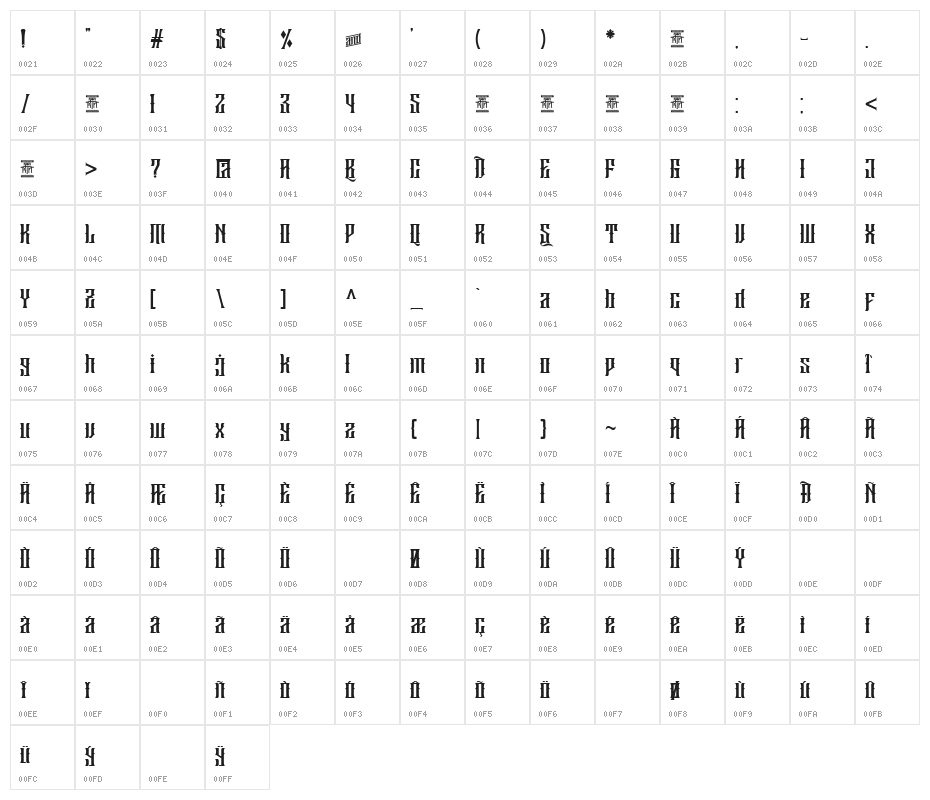 Sirugino-Clean Character Map