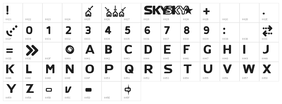 SKYfontThick Character Map