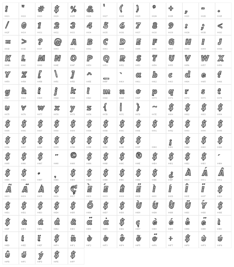 Sketch Coursive Character Map